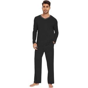 image:imageWiWi Mens Viscose from Bamboo Pajama Sets Long Sleeve Top and Pants Sleepwear Comfy Lightweight Loungewear Set SXXLCblack