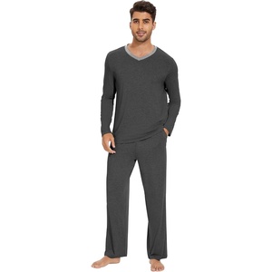 image:imageWiWi Mens Viscose from Bamboo Pajama Sets Long Sleeve Top and Pants Sleepwear Comfy Lightweight Loungewear Set SXXLCcharcoal Heather