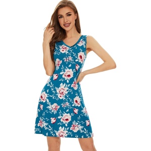 image:imageWiWi Nightgown for Women Super Soft Sleeveless Sleepwear Cool Vneck Sleep Shirts Bamboo Viscose Pj Gown S4XAteal BluePeony