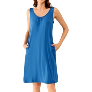 image:imageWiWi Nightgown for Women Super Soft Sleeveless Sleepwear Cool Vneck Sleep Shirts Bamboo Viscose Pj Gown S4XCprussian Blue