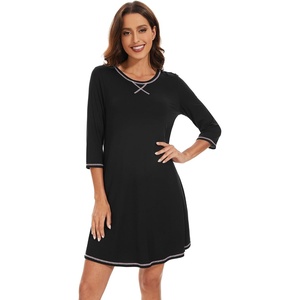 image:imageWiWi Nightgowns for Women 34 Sleeve Sleep Shirts Super Soft Pajamas Gowns Viscose from Bamboo Cooling Nightwear SXXLAblack