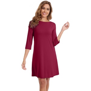 image:imageWiWi Nightgowns for Women 34 Sleeve Sleep Shirts Super Soft Pajamas Gowns Viscose from Bamboo Cooling Nightwear SXXLBwine