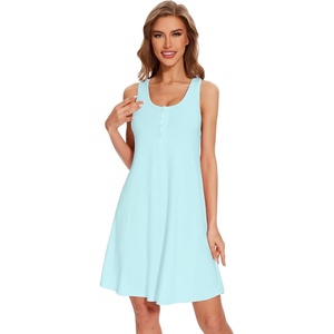 image:imageWiWi Nightgowns for Women Bamboo Viscose Button Down Sleep Shirt Super Soft Sleeveless Dress Cooling Tank Nightshirts SXXLAqua