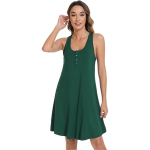 image:imageWiWi Nightgowns for Women Bamboo Viscose Button Down Sleep Shirt Super Soft Sleeveless Dress Cooling Tank Nightshirts SXXLFence Green