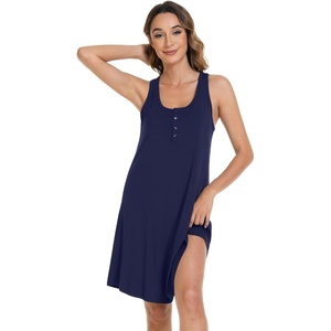 image:imageWiWi Nightgowns for Women Bamboo Viscose Button Down Sleep Shirt Super Soft Sleeveless Dress Cooling Tank Nightshirts SXXLNavy