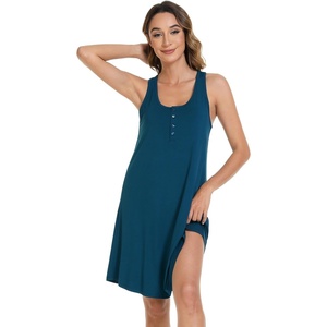 image:imageWiWi Nightgowns for Women Bamboo Viscose Button Down Sleep Shirt Super Soft Sleeveless Dress Cooling Tank Nightshirts SXXLPeacock Blue