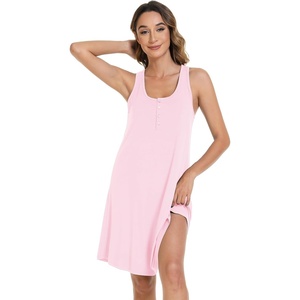 image:imageWiWi Nightgowns for Women Bamboo Viscose Button Down Sleep Shirt Super Soft Sleeveless Dress Cooling Tank Nightshirts SXXLPink