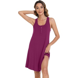 image:imageWiWi Nightgowns for Women Bamboo Viscose Button Down Sleep Shirt Super Soft Sleeveless Dress Cooling Tank Nightshirts SXXLPurplish Red