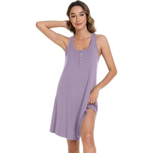 image:imageWiWi Nightgowns for Women Bamboo Viscose Button Down Sleep Shirt Super Soft Sleeveless Dress Cooling Tank Nightshirts SXXLViolet