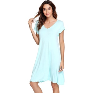 image:imageWiWi Nightgowns for Women Bamboo Viscose Super Soft Short Sleeve Sleep Dress Cooling Ladies Plus Size Lounge Sleepwear S4XAqua