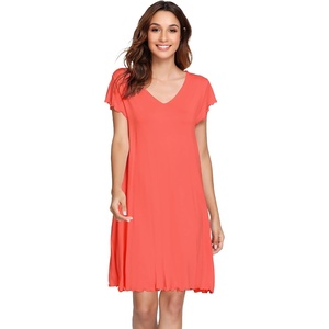 image:imageWiWi Nightgowns for Women Bamboo Viscose Super Soft Short Sleeve Sleep Dress Cooling Ladies Plus Size Lounge Sleepwear S4XCoral