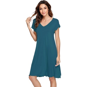 image:imageWiWi Nightgowns for Women Bamboo Viscose Super Soft Short Sleeve Sleep Dress Cooling Ladies Plus Size Lounge Sleepwear S4XDark Teal