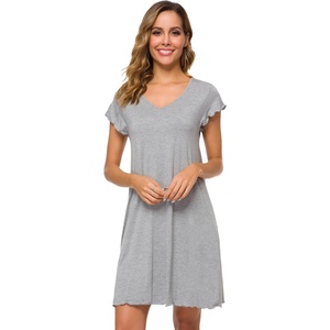 image:imageWiWi Nightgowns for Women Bamboo Viscose Super Soft Short Sleeve Sleep Dress Cooling Ladies Plus Size Lounge Sleepwear S4XHeather Grey