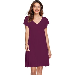 image:imageWiWi Nightgowns for Women Bamboo Viscose Super Soft Short Sleeve Sleep Dress Cooling Ladies Plus Size Lounge Sleepwear S4XMulberry