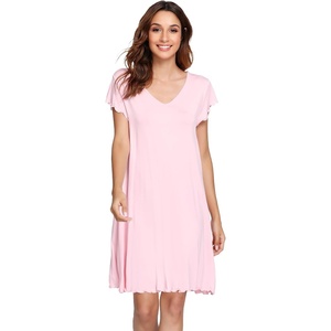 image:imageWiWi Nightgowns for Women Bamboo Viscose Super Soft Short Sleeve Sleep Dress Cooling Ladies Plus Size Lounge Sleepwear S4XPink