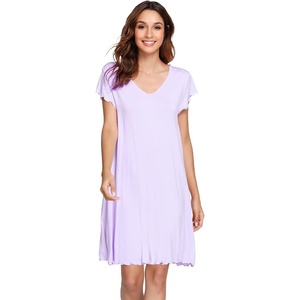 image:imageWiWi Nightgowns for Women Bamboo Viscose Super Soft Short Sleeve Sleep Dress Cooling Ladies Plus Size Lounge Sleepwear S4XTaro Purple