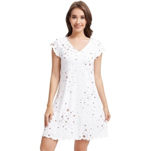 image:imageWiWi Nightgowns for Women Bamboo Viscose Super Soft Short Sleeve Sleep Dress Cooling Ladies Plus Size Lounge Sleepwear S4XWhite Stars