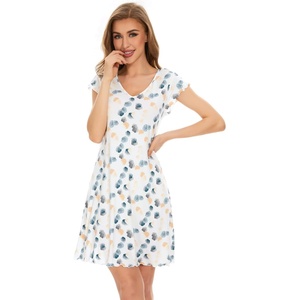 image:imageWiWi Nightgowns for Women Bamboo Viscose Super Soft Short Sleeve Sleep Dress Cooling Ladies Plus Size Lounge Sleepwear S4XWhiteGreen Dots