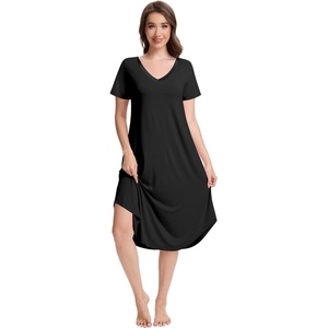 image:imageWiWi Nightgowns for Women Viscose from Bamboo Nightshirts Short Sleeve Nightshirt Sleep Gowns Loungewear Nightdress SXXLBlack
