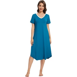 image:imageWiWi Nightgowns for Women Viscose from Bamboo Nightshirts Short Sleeve Nightshirt Sleep Gowns Loungewear Nightdress SXXLTeal Blue