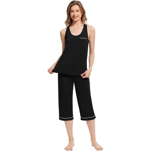 image:imageWiWi Pajama Set for Women Tank Top 2 Piece PJ Comfy Viscose from Bamboo Sleepwear Sleeveless Loungewear SXXLAblack