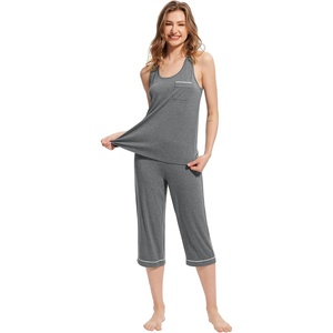 image:imageWiWi Pajama Set for Women Tank Top 2 Piece PJ Comfy Viscose from Bamboo Sleepwear Sleeveless Loungewear SXXLAdark Heather Grey