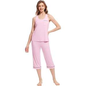 image:imageWiWi Pajama Set for Women Tank Top 2 Piece PJ Comfy Viscose from Bamboo Sleepwear Sleeveless Loungewear SXXLApink
