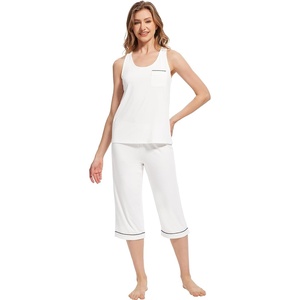 image:imageWiWi Pajama Set for Women Tank Top 2 Piece PJ Comfy Viscose from Bamboo Sleepwear Sleeveless Loungewear SXXLAraw White