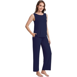 image:imageWiWi Pajama Set for Women Tank Top 2 Piece PJ Comfy Viscose from Bamboo Sleepwear Sleeveless Loungewear SXXLBnavy