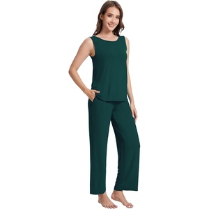 image:imageWiWi Pajama Set for Women Tank Top 2 Piece PJ Comfy Viscose from Bamboo Sleepwear Sleeveless Loungewear SXXLBpeacock Green