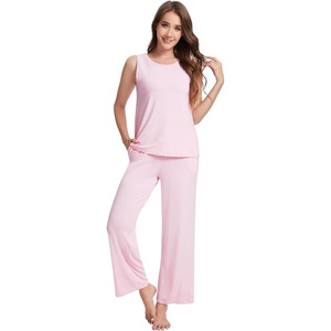 image:imageWiWi Pajama Set for Women Tank Top 2 Piece PJ Comfy Viscose from Bamboo Sleepwear Sleeveless Loungewear SXXLBpink