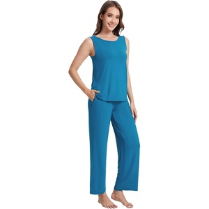 image:imageWiWi Pajama Set for Women Tank Top 2 Piece PJ Comfy Viscose from Bamboo Sleepwear Sleeveless Loungewear SXXLBteal Blue