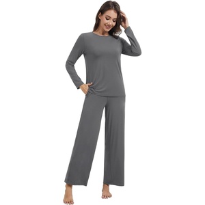 image:imageWiWi Pajama Set for Women Viscose from Bamboo Long Sleeve Top with Pants Soft Sleepwear 2 Piece Pjs Sets Loungewear SXXLCharcoal