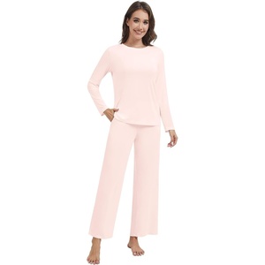 image:imageWiWi Pajama Set for Women Viscose from Bamboo Long Sleeve Top with Pants Soft Sleepwear 2 Piece Pjs Sets Loungewear SXXLPink