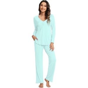 image:imageWiWi Pajama Sets for Women Soft Comfy Pjs Loungewear Sleepwear with Pants Viscose from Bamboo Pajamas Set SXXLAqua