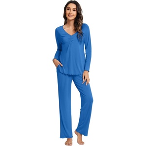 image:imageWiWi Pajama Sets for Women Soft Comfy Pjs Loungewear Sleepwear with Pants Viscose from Bamboo Pajamas Set SXXLBright Blue