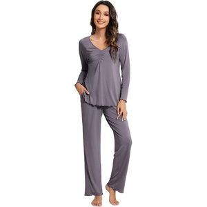 image:imageWiWi Pajama Sets for Women Soft Comfy Pjs Loungewear Sleepwear with Pants Viscose from Bamboo Pajamas Set SXXLDark Grey