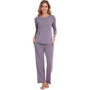 image:imageWiWi Pajamas Set for Women 34 Sleeve Top and Pants Viscose from Bamboo Lounge Set Soft Sleepwear Pjs with Pockets SXXLViolet