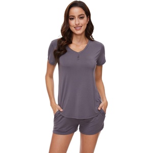 image:imageWiWi Pajamas for Women Bamboo Viscose Vneck Pajama Sets Soft Short Sleeve Nightwear with Pockets SXXLPurplish Grey