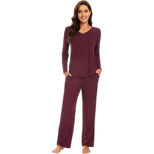 image:imageWiWi Pajamas for Women Long Sleeve Cooling Sleepwear Pants Set Super Soft Pj Viscose from Bamboo Loungewear Sets SXXLAbrownish Red