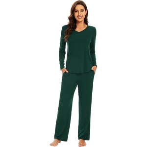 image:imageWiWi Pajamas for Women Long Sleeve Cooling Sleepwear Pants Set Super Soft Pj Viscose from Bamboo Loungewear Sets SXXLAfence Green