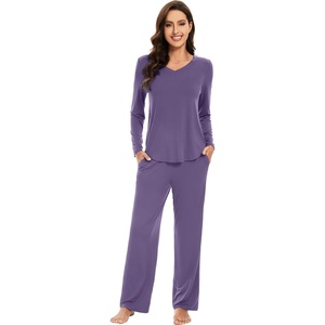 image:imageWiWi Pajamas for Women Long Sleeve Cooling Sleepwear Pants Set Super Soft Pj Viscose from Bamboo Loungewear Sets SXXLAlavender