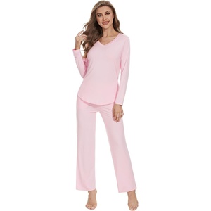 image:imageWiWi Pajamas for Women Long Sleeve Cooling Sleepwear Pants Set Super Soft Pj Viscose from Bamboo Loungewear Sets SXXLApink