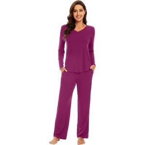image:imageWiWi Pajamas for Women Long Sleeve Cooling Sleepwear Pants Set Super Soft Pj Viscose from Bamboo Loungewear Sets SXXLApurplish Red