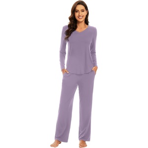 image:imageWiWi Pajamas for Women Long Sleeve Cooling Sleepwear Pants Set Super Soft Pj Viscose from Bamboo Loungewear Sets SXXLAviolet