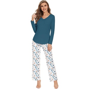 image:imageWiWi Pajamas for Women Long Sleeve Cooling Sleepwear Pants Set Super Soft Pj Viscose from Bamboo Loungewear Sets SXXLAwhiteGreen Dots