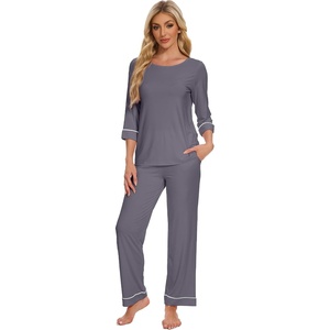 image:imageWiWi Pajamas for Women Scoop Neck 34 Sleeve Pajama Set Soft Sleep Lounge Set Sleepwear Viscose from bamboo SXXLDark Grey