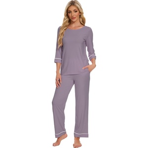 image:imageWiWi Pajamas for Women Scoop Neck 34 Sleeve Pajama Set Soft Sleep Lounge Set Sleepwear Viscose from bamboo SXXLViolet
