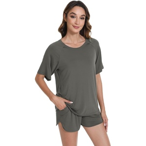 image:imageWiWi Pajamas for Women Short Sleeve Top with Shorts Viscose from Bamboo Pajama Set Cooling Sleepwear SXXLAiron Grey