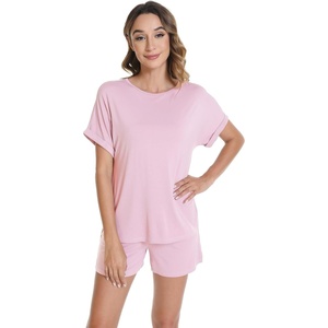 image:imageWiWi Pajamas for Women Short Sleeve Top with Shorts Viscose from Bamboo Pajama Set Cooling Sleepwear SXXLDpink